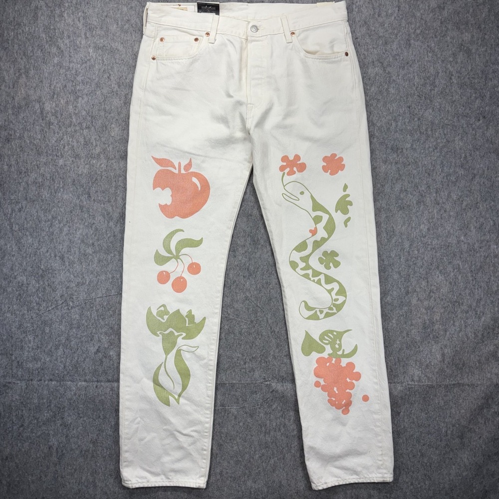 Levi's Premium 501 Jeans 34 x 34 Crazy Legs Adam's Apple White Button Fly New